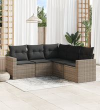 5-tlg. Garten-Sofagarnitur mit Kissen Grau Poly Rattan