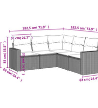 5-tlg. Garten-Sofagarnitur mit Kissen Hellgrau Poly Rattan