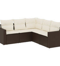 5-tlg. Garten-Sofagarnitur mit Kissen Braun Poly Rattan