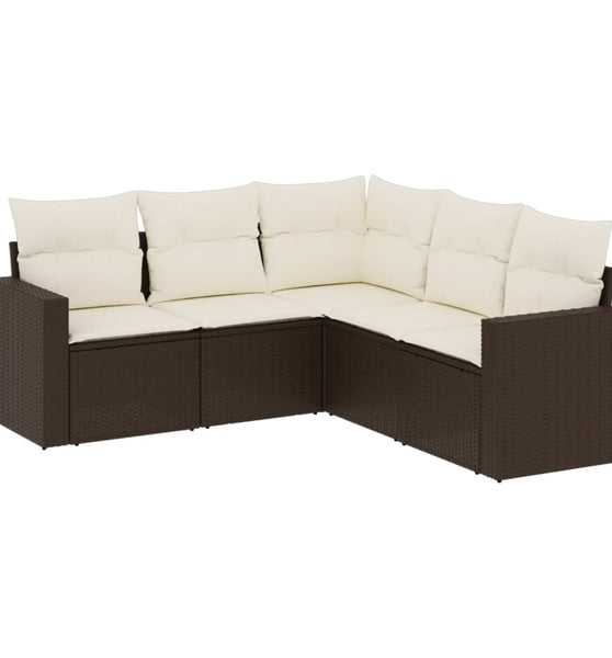 5-tlg. Garten-Sofagarnitur mit Kissen Braun Poly Rattan