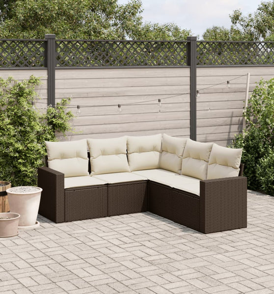 5-tlg. Garten-Sofagarnitur mit Kissen Braun Poly Rattan