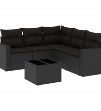 6-tlg. Garten-Sofagarnitur mit Kissen Schwarz Poly Rattan