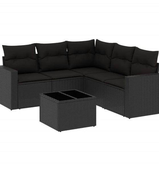 6-tlg. Garten-Sofagarnitur mit Kissen Schwarz Poly Rattan