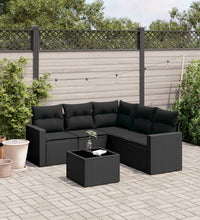 6-tlg. Garten-Sofagarnitur mit Kissen Schwarz Poly Rattan