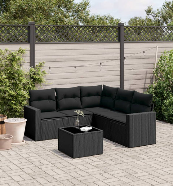 6-tlg. Garten-Sofagarnitur mit Kissen Schwarz Poly Rattan