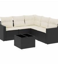 6-tlg. Garten-Sofagarnitur mit Kissen Schwarz Poly Rattan