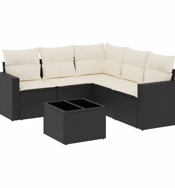 6-tlg. Garten-Sofagarnitur mit Kissen Schwarz Poly Rattan