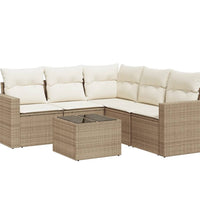 6-tlg. Garten-Sofagarnitur mit Kissen Beige Poly Rattan