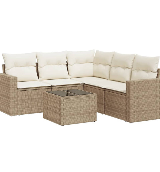 6-tlg. Garten-Sofagarnitur mit Kissen Beige Poly Rattan