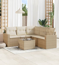 6-tlg. Garten-Sofagarnitur mit Kissen Beige Poly Rattan