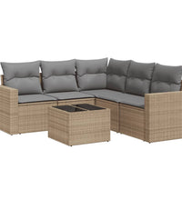 6-tlg. Garten-Sofagarnitur mit Kissen Beige Poly Rattan