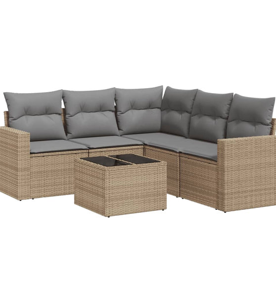 6-tlg. Garten-Sofagarnitur mit Kissen Beige Poly Rattan