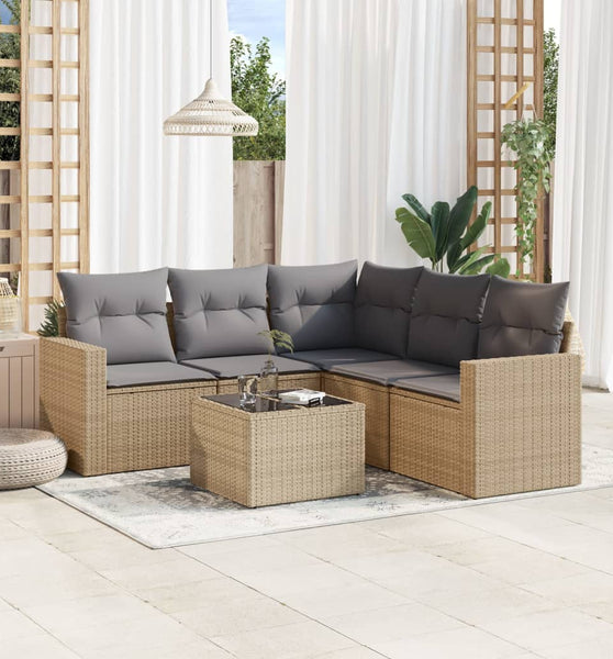 6-tlg. Garten-Sofagarnitur mit Kissen Beige Poly Rattan