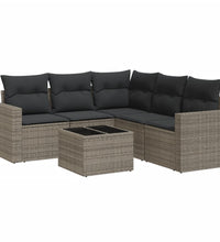 6-tlg. Garten-Sofagarnitur mit Kissen Grau Poly Rattan
