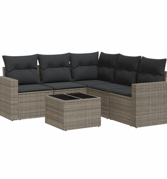 6-tlg. Garten-Sofagarnitur mit Kissen Grau Poly Rattan