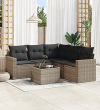 6-tlg. Garten-Sofagarnitur mit Kissen Grau Poly Rattan