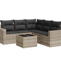 6-tlg. Garten-Sofagarnitur mit Kissen Hellgrau Poly Rattan
