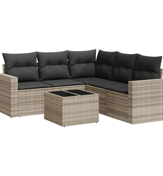 6-tlg. Garten-Sofagarnitur mit Kissen Hellgrau Poly Rattan