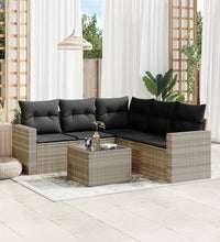 6-tlg. Garten-Sofagarnitur mit Kissen Hellgrau Poly Rattan