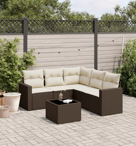 6-tlg. Garten-Sofagarnitur mit Kissen Braun Poly Rattan