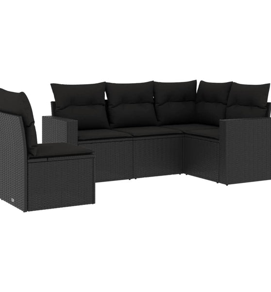 5-tlg. Garten-Sofagarnitur mit Kissen Schwarz Poly Rattan