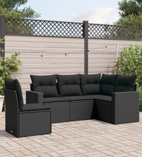 5-tlg. Garten-Sofagarnitur mit Kissen Schwarz Poly Rattan