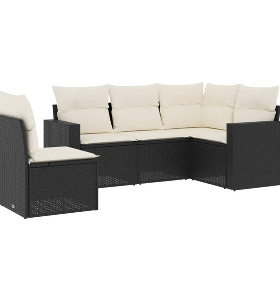 5-tlg. Garten-Sofagarnitur mit Kissen Schwarz Poly Rattan