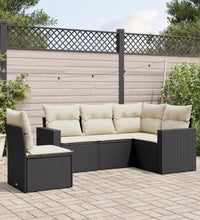 5-tlg. Garten-Sofagarnitur mit Kissen Schwarz Poly Rattan