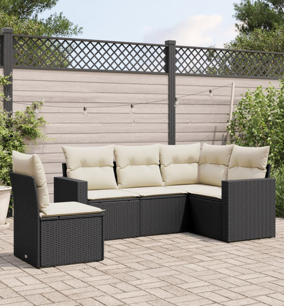 5-tlg. Garten-Sofagarnitur mit Kissen Schwarz Poly Rattan