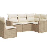 5-tlg. Garten-Sofagarnitur mit Kissen Beige Poly Rattan