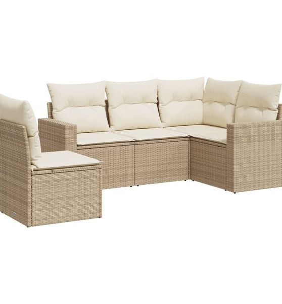 5-tlg. Garten-Sofagarnitur mit Kissen Beige Poly Rattan