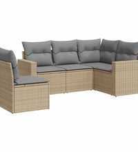 5-tlg. Garten-Sofagarnitur mit Kissen Beige Poly Rattan