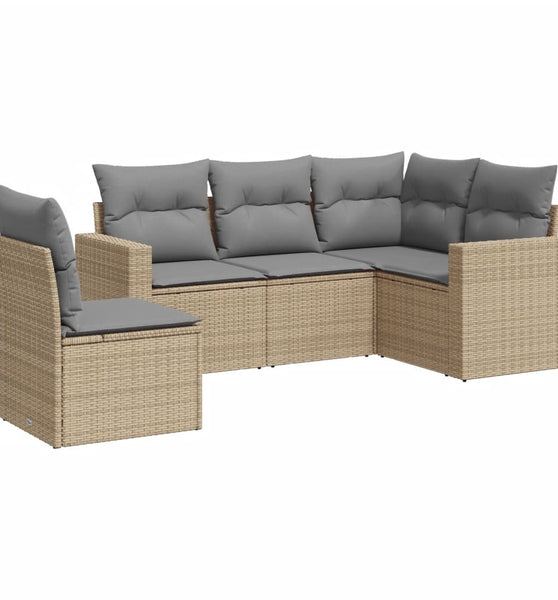 5-tlg. Garten-Sofagarnitur mit Kissen Beige Poly Rattan