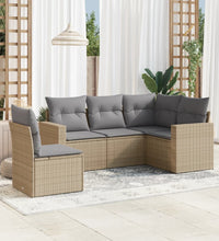 5-tlg. Garten-Sofagarnitur mit Kissen Beige Poly Rattan