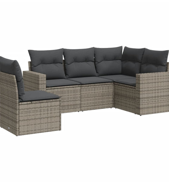 5-tlg. Garten-Sofagarnitur mit Kissen Grau Poly Rattan