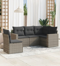 5-tlg. Garten-Sofagarnitur mit Kissen Grau Poly Rattan