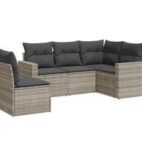 5-tlg. Garten-Sofagarnitur mit Kissen Hellgrau Poly Rattan