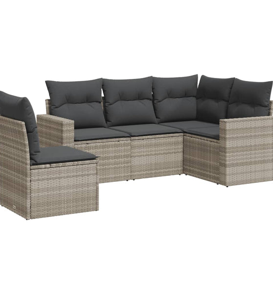 5-tlg. Garten-Sofagarnitur mit Kissen Hellgrau Poly Rattan