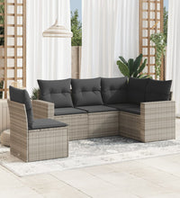5-tlg. Garten-Sofagarnitur mit Kissen Hellgrau Poly Rattan