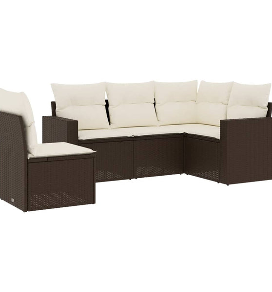 5-tlg. Garten-Sofagarnitur mit Kissen Braun Poly Rattan