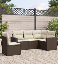 5-tlg. Garten-Sofagarnitur mit Kissen Braun Poly Rattan