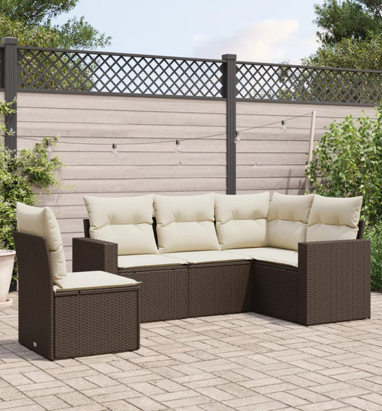 5-tlg. Garten-Sofagarnitur mit Kissen Braun Poly Rattan