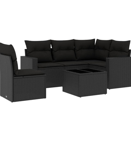 6-tlg. Garten-Sofagarnitur mit Kissen Schwarz Poly Rattan