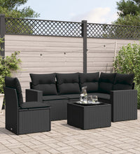 6-tlg. Garten-Sofagarnitur mit Kissen Schwarz Poly Rattan