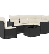 6-tlg. Garten-Sofagarnitur mit Kissen Schwarz Poly Rattan