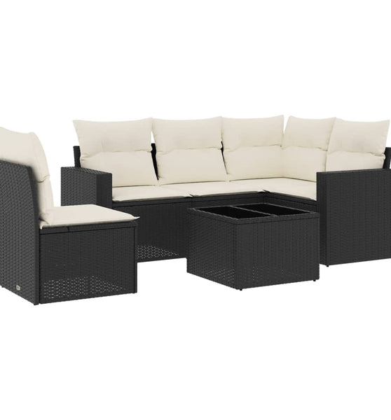 6-tlg. Garten-Sofagarnitur mit Kissen Schwarz Poly Rattan