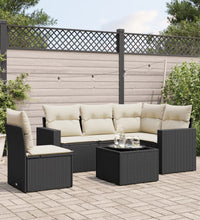 6-tlg. Garten-Sofagarnitur mit Kissen Schwarz Poly Rattan