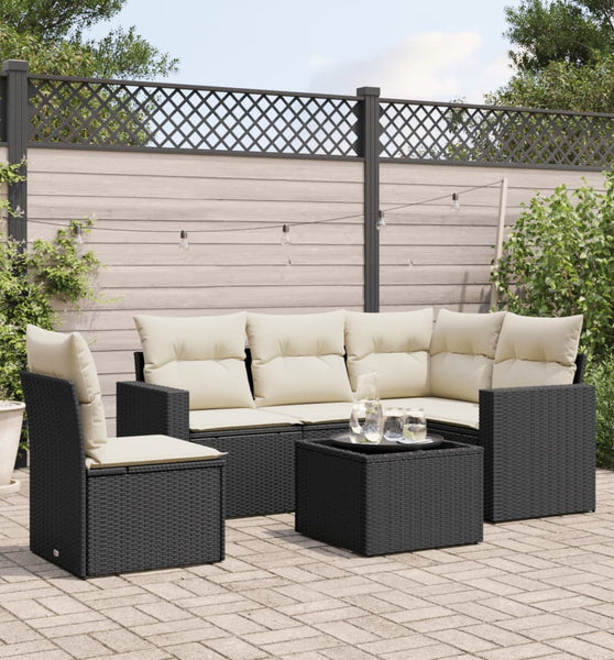 6-tlg. Garten-Sofagarnitur mit Kissen Schwarz Poly Rattan