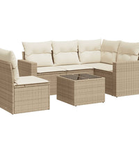 6-tlg. Garten-Sofagarnitur mit Kissen Beige Poly Rattan