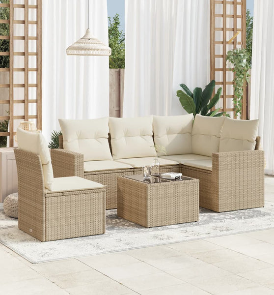 6-tlg. Garten-Sofagarnitur mit Kissen Beige Poly Rattan